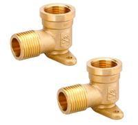 2 accesorios de tubería de latón, 1,27 cm hembra x 1,27 cm macho adaptador de codo de oreja de 90 grados con placa base, conector de tubería de agua para varios sistemas de fontanería, tipo B