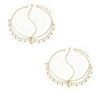 2 Accesorios Para El Cabello Con Borlas Doradas, Cadena Para El Cabello Con Concha De Diamante, Joyería De Estilo Bohemio, Decoración De Estilo Nupcial, Adecuado Para Mujeres Y Niñas.