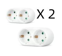 2*Adaptador 2 tomas Schuko, adaptador 2 enchufes, ladron doble frontal, enchufe multiple con 2 tomas, ladron de enchufes 2 x 16A, con proteccion para niños, max 3680W, color blanco, Don Feliz