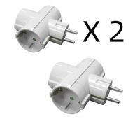 2*Adaptador 3 tomas Schuko, adaptador 3 enchufes, ladron triple, enchufe multiple con 3 tomas, ladron de enchufes 3 x 16A, con proteccion para niños, max 3680W, color blanco, Don Feliz