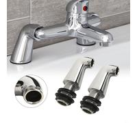 2 adaptadores de extensión cromados para patas de grifo mezclador que permiten la instalación de montaje en cubierta de unidades de llenado de baño montadas en la pared