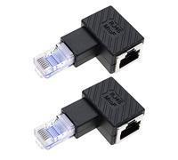 2 adaptadores Ethernet RJ45 de 90 grados RJ45 macho a RJ45 hembra, conector de codo compatible con las normas Cat5e/Cat6, cable RJ45 en ángulo izquierdo