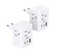 2 adaptadores Europeos de Viaje, Adaptador Internacional de Enchufe con 3 Salidas, 3 Puertos de Carga USB (2 USB C), Adaptador Tipo C Plug Adaptador Travel Essentials to Most Europe EU Spain Italy