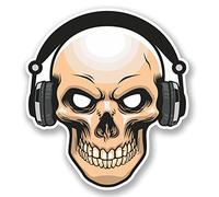 2 adhesivos de vinilo con diseño de calavera con auriculares, para iPad o ordenador portátil o monopatín, 9 cm de ancho x 10 cm de alto.