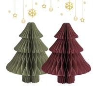 2 adornos de papel para árbol de Navidad, panales plegables de papel, decoración de mesa de Navidad, abeto de papel para interior, mesa de comedor, armario, alféizar de ventana, repisa de chimenea y