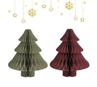 2 adornos de papel para árbol de Navidad, panales plegables de papel, decoración de mesa de Navidad, abeto de papel para interior, mesa de comedor, armario, alféizar de ventana, repisa de chimenea y