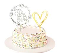 2 adornos para tartas de boda, diseño de corazón dorado, decoración para tartas de boda Mr & Mrs