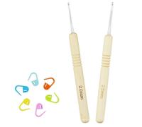 2 Agujas Crochet Con Mango De Madera Kit Agujas Ganchillo Crochet Ligeros Set Crochet Hooks Con 2 Marcadores Crochet Para Manos Artríticas Principiantes y Niños (2.0/2.5mm)
