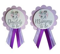 2 alfileres para baby shower de elefante de mamá para ser y papá para que los padres los usen, morado y blanco, es una niña bebé Sprinkle