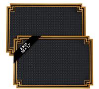 2 alfombrillas de goma antideslizantes con borde dorado de 18 x 12 pulgadas | Amplia superficie de secado, textura de drenaje elevada, diseño de fácil enjuague para cristalería, configuraciones de café