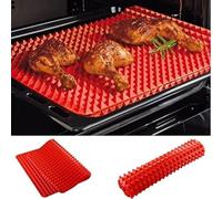 2 alfombrillas de silicona antiadherentes para cocinar de forma saludable, bandeja de horno de pirámide roja