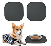 2 alfombrillas de silicona impermeables para alimentos para gatos, 26 × 26 × 1 cm, alfombrilla de silicona cuadrada, bandeja de comida cuadrada para perros y gatos, base antideslizante, comedero para