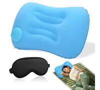 2 almohadas inflables para acampar + antifaz para dormir, almohada inflable para playa, almohada de viaje portátil para acampar, playa, oficina, hogar (azul cielo + negro)