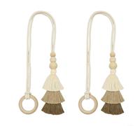 2 alzapaños de cortina bohemios con borla, hechos a mano, cuerda de anillo de madera, para decoración interior y exterior, correa de hebilla de cortina de poliéster de 50 cm
