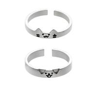 2 anillos ajustables de dibujos animados de gatos y perros para mujer, anillos de amistad de tamaño ajustable, joyería de compromiso de moda, joyería apilable