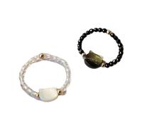 2 anillos ajustables inspirados en gatos, obsidianas de piedra lunar, accesorio de joyería de dedo para los amantes de los animales, uso diario