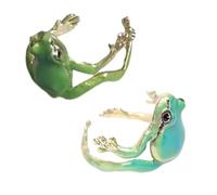 2 anillos con forma de rana, tamaño ajustable, diseño de animales, anillo abierto, joyería para uso diario