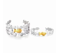 2 Anillos de Plata de Ley con Diseño de Pez - Natación Contra la Corriente, Apilables Abiertos y Ajustables, Joyería de la Suerte en Latón - Regalo para Mujeres y Niñas