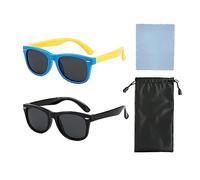 2 anteojos de sol polarizados para niños con 1 bolsa y 1 paño, protección UV, moda infantil (azul, negro)