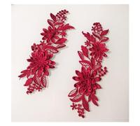 2 apliques bordados multicolor de poliéster, flores de encaje bordado for coser en vestidos y prendas de baile, 25 x 10 cm(Burgundy)
