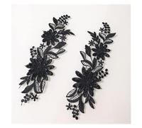 2 apliques bordados multicolor de poliéster, flores de encaje bordado for coser en vestidos y prendas de baile, 25 x 10 cm(Black)