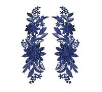 2 apliques de encaje bordado de flores para boda, vestido de graduación, ropa azul profundo, 25 x 10 cm