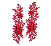 2 apliques de encaje bordado de flores para bodas, vestidos de graduación, color rojo, 25 x 10 cm