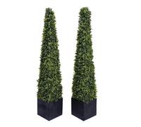 2 árboles artificiales de pirámide de boj topiario en maceta cuadrada negra (120 cm)