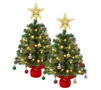 2 árboles de Navidad pequeños con Luces, Mini árbol de Navidad de Mesa de 2 pies con Estrella y Bolas para decoración del hogar, Cocina, Mesa de Comedor