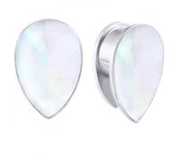 2 aretes de aro de calibre, aretes calibrados en forma de gota de agua, aretes de calibre de acero inoxidable plateado, 00G, Acero inoxidable, No es una piedra preciosa