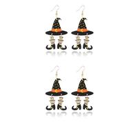 2 aretes de Halloween para mujer, bonitos aretes de Hocus Pocus, aretes colgantes de madera ligera con gato negro, bruja, juego de joyas de Halloween (sombrero y bota), 1.58 x 0.1 x 2.95 in, Madera