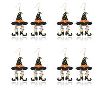 2 aretes de Halloween para mujer, bonitos aretes de Hocus Pocus, aretes colgantes de madera ligera con gato negro, bruja, juego de joyas de Halloween (sombrero y bota), 1.58 x 0.1 x 2.95 in, Madera