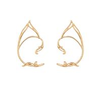 2 aretes góticos de elfo de hada sin perforación, para mujer, metal dorado, gato, sirena, hip hop, clip vintage hueco punk para cartílago trepador, Acero aleado, Sin piedra preciosa