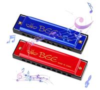 2 armónicas, 10 agujeros, 20 tonos, blues, armónica, tono C, armónica diatónica, regalo musical perfecto para niños, adultos, principiantes e intérpretes (rojo azul)