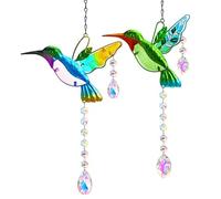 2 atrapasueños de colibrí, Adorno Colgante de Ventana de vitral, atrapasueños de Prisma de Cristal arcoíris para Exteriores, Interiores, hogar, jardín, decoración de Fiesta