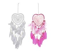 2 Atrapasueños De Plumas En Forma De Corazón, Atrapasueños De Pared, Atrapasueños De Encaje, Atrapasueños Para El Hogar, Colgantes De Carillón De Viento De Oficina, Decoraciones De Dormitorio