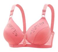 2 B Ware Elderly Bra Without Ring Through The Cup Gathered Large Size Honeycomb Breathable Thin Bra Mom Underwear Female Yoga Outfit Damen, Rojo sandía, 40