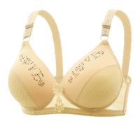 2 B Ware Elderly Bra Without Ring Through The Cup Gathered Large Size Honeycomb Breathable Thin Bra Mom Underwear Female Yoga Outfit Damen, beige, 38