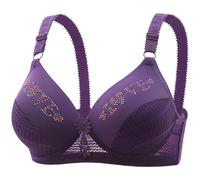 2 B Ware Elderly Bra Without Ring Through The Cup Gathered Large Size Honeycomb Breathable Thin Bra Mom Underwear Female Yoga Outfit Damen, morado, 38