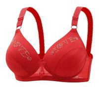 2 B Ware Elderly Bra Without Ring Through The Cup Gathered Large Size Honeycomb Breathable Thin Bra Mom Underwear Female Yoga Outfit Damen, rojo, 38