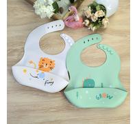 2 baberos de silicona para bebés/niños pequeños, baberos de alimentación suaves y duraderos ajustables para con bolsillo grande para recoger alimentos