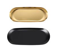 2 Bandejas Decorativas de Acero Inoxidable - Ovaladas Almacenaje para Hogar, Cosméticos, Joyas, Postre (Negro)