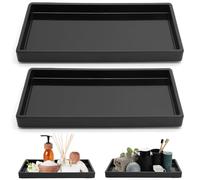 2 Bandejas Decorativas de Resina Negra para Baño - 22 x 12 x 2 cm - Rectangular para Tocador y Cuarto de Baño - Pequeña