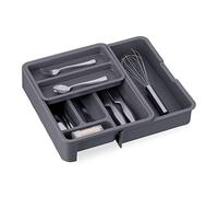 Relaxdays 2x Caja de cubiertos extensible Gris gris