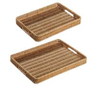2 bandejas rectangulares de ratán for Servir, cestas Mimbre Tejidas for baño, Pan con Asas, Cesta Almacenamiento for Fiestas para Hogar