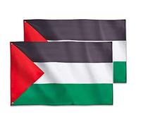 2 banderas de Palestina con 2 ojales metálicos premium 100% reciclados resistentes a las temperías colores brillantes con borde doble, 90 x 150 cm (Palestina)