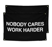 2 banderas motivacionales "Nobody Cares Work Harder" for decoración de pared de gimnasio en casa. Bandera motivacional "Nobody Cares" for gimnasio que inspira tu entrenamiento con esta bandera for dec