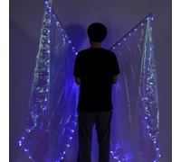 2 banderas semicirculares de adoración, 136 x 140 cm, con varillas escalables, pancartas de adoración brillantes metálicas, alas de ángel brillantes, accesorios de baile cristianos (luz azul)