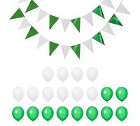 2 Banderas Triangulares, 20 Piezas de Globos de látex, Bandera Brillante de Dos Colores, Pancarta de Bandera Triangular, Adecuada para Decoraciones de cumpleaños y Bodas