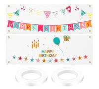 2 banderines grandes vacíos blancos, 180 x 60 cm, personalizables para manualidades, pancartas publicitarias de boda, fiestas, con cuerda de 10 m